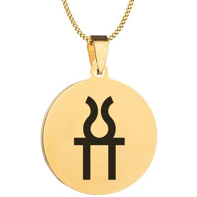 KOVEVE Greek Myth Hestia Virgin Goddess Of The Hearth Engraved Symbol Stainless Steel Jewelry Pendant Necklace Chain, Large 35MM, Gold