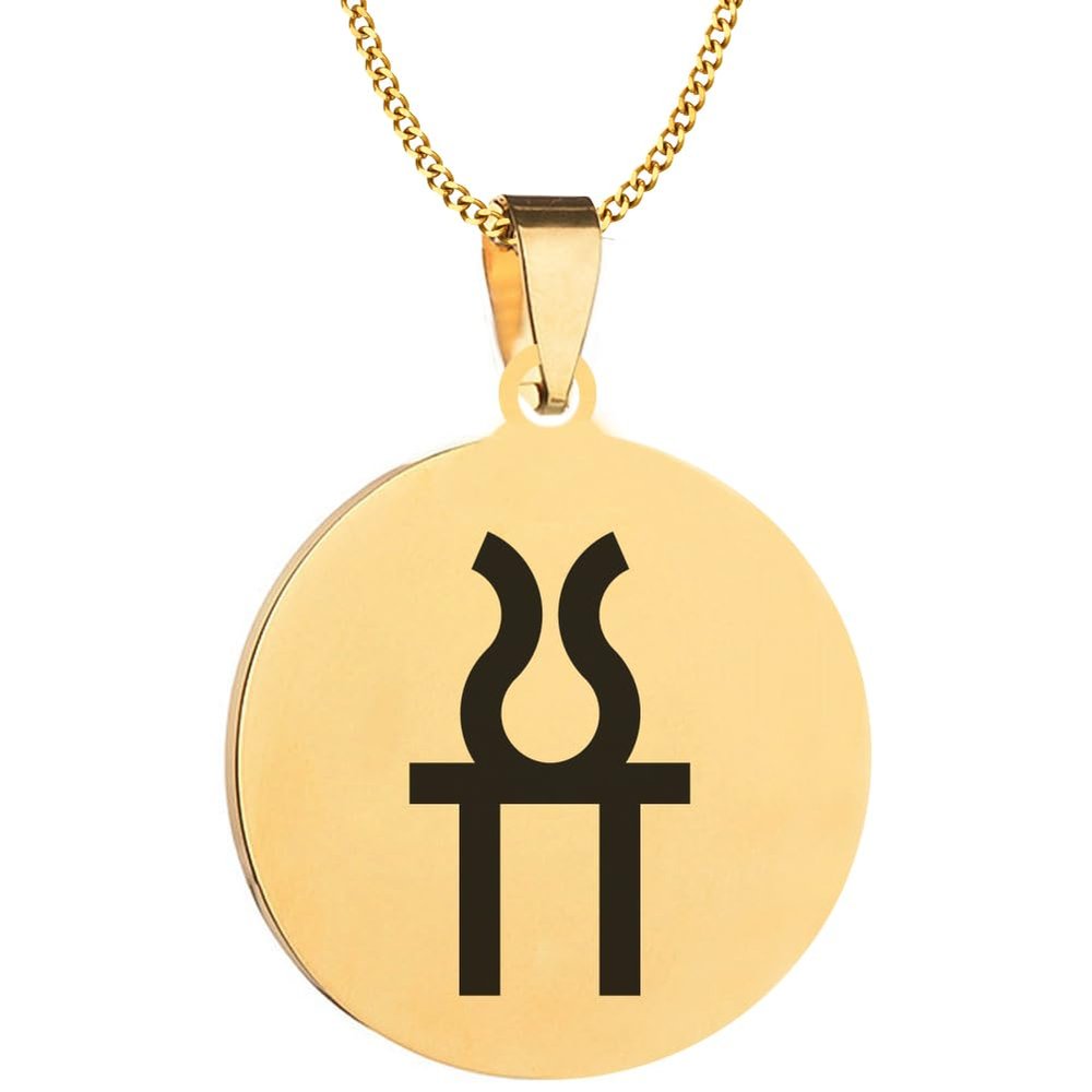 KOVEVE Greek Myth Hestia Virgin Goddess Of The Hearth Engraved Symbol Stainless Steel Jewelry Pendant Necklace Chain, Large 35MM, Gold