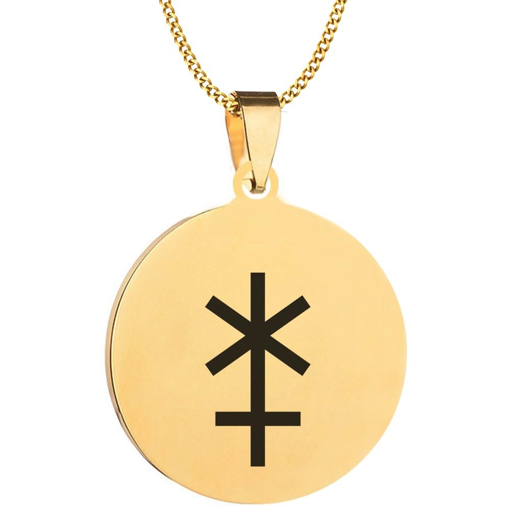 KOVEVE Greek Myth Hera Juno Goddess Engraved Symbol Stainless Steel Jewelry Pendant Necklace Chain, Large 35MM, Gold
