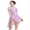 vastwit Women's Lyrical Dance Leotard Dress Rhinestones Mesh Tulle High Low Skirt Contemporary Dance Costume Light Purple Medium view 2