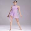 vastwit Women's Lyrical Dance Leotard Dress Rhinestones Mesh Tulle High Low Skirt Contemporary Dance Costume Light Purple Medium view 4