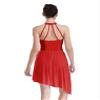 vastwit Women's Lyrical Dance Leotard Dress Rhinestones Mesh Tulle High Low Skirt Contemporary Dance Costume Red Small view 2