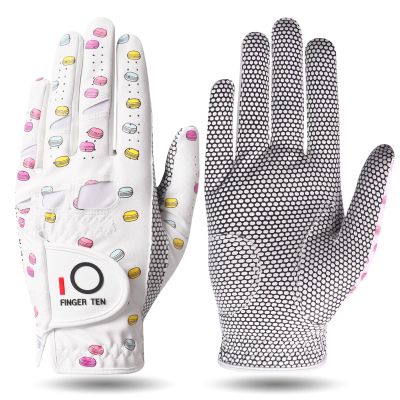 FINGER TEN Golf Gloves Women's Ladies Left Hand or Right Handed Grip Weathersof Value 2 Pack, Fit Size Medium Small Large Pro Design (2 Macaron, Small, Left)
