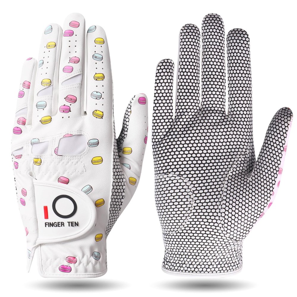 FINGER TEN Golf Gloves Women's Ladies Left Hand or Right Handed Grip Weathersof Value 2 Pack, Fit Size Medium Small Large Pro Design (2 Macaron, Small, Left)