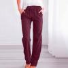 HJYUZP Women's Casual Pants, Placed,Womens Casual Cotton Linen Pants Lightweight Summer Relax Fit Elastic Waist Plus Size Solid Lounge Long Trousers,Wine,3X-Large view 2