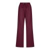 HJYUZP Women's Casual Pants, Placed,Womens Casual Cotton Linen Pants Lightweight Summer Relax Fit Elastic Waist Plus Size Solid Lounge Long Trousers,Wine,3X-Large view 4