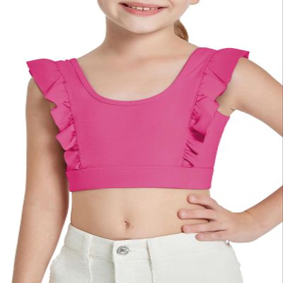 Girls Training Bra Cute Ruffle Sports Bra for Kids Comfort Dance Yoga Crop Top Hot Pink