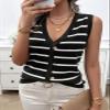 ebossy Women's Sexy V Neck Striped Buttons Decorated Sleeveless Pullover Ribbed Knit Sweater Vest Waistcoat (L, Black) view 2