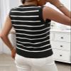 ebossy Women's Sexy V Neck Striped Buttons Decorated Sleeveless Pullover Ribbed Knit Sweater Vest Waistcoat (L, Black) view 3