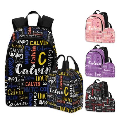 FUNAO Custom Kids Backpacks Lunch Bag with Text, Personalized Bookbag for Boys Girls Toddler Black School Bag with Name Back to School Elementary Travel Bag Back Pack