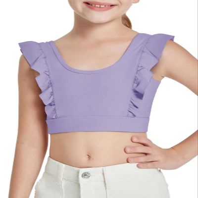 Girls Training Bra Cute Ruffle Sports Bra for Kids Comfort Dance Yoga Crop Top Purple