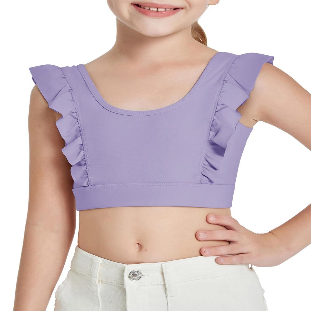 Girls Training Bra Cute Ruffle Sports Bra for Kids Comfort Dance Yoga Crop Top Purple