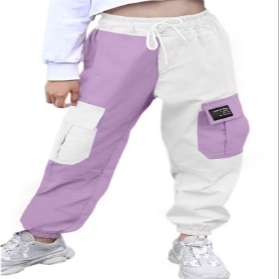 AOWKULAE Big Girls Pants, Drawstring Elastic Waist Loose Tapered Cargo Jogger Pants with Multi Pockets for Girl, Z-White Purple, 14-16 Years = Tag 180