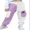 AOWKULAE Big Girls Pants, Drawstring Elastic Waist Loose Tapered Cargo Jogger Pants with Multi Pockets for Girl, Z-White Purple, 14-16 Years = Tag 180 view 1