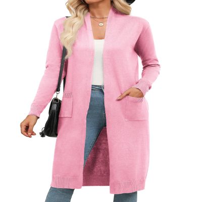 Zeagoo Women's Long Cardigan Sweaters Lightweight Cardigan Shrug Sweaters Spring Elegant Casual Knit Jackets Coat Coverups Pink