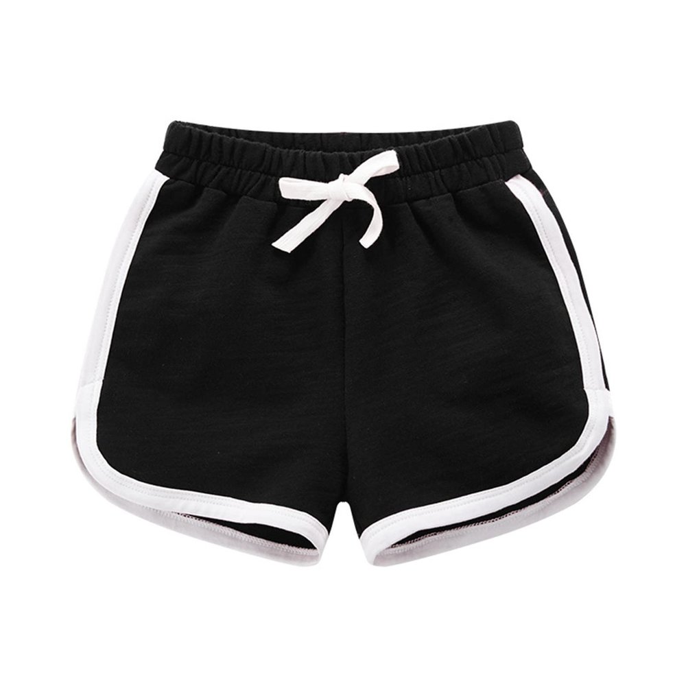 Kids Toddler Boys Girls Cotton Athletic Shorts Solid Color Active Running Shorts for Baby Girl's (Black, 5-6 Years)