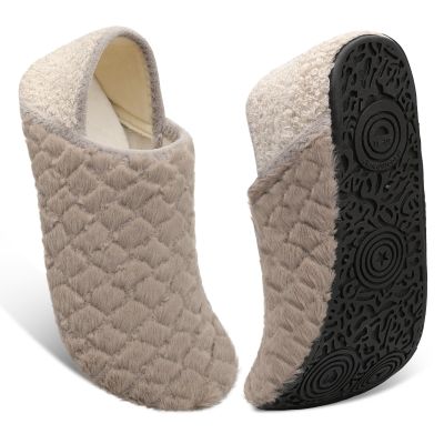 Fires Men's & Women's Slippers with Non-Slip Rubber Sole - Soft, Fuzzy Indoor/Outdoor & Travel Slippers - Light Grey, 9.5-10 Women/8-8.5 Men