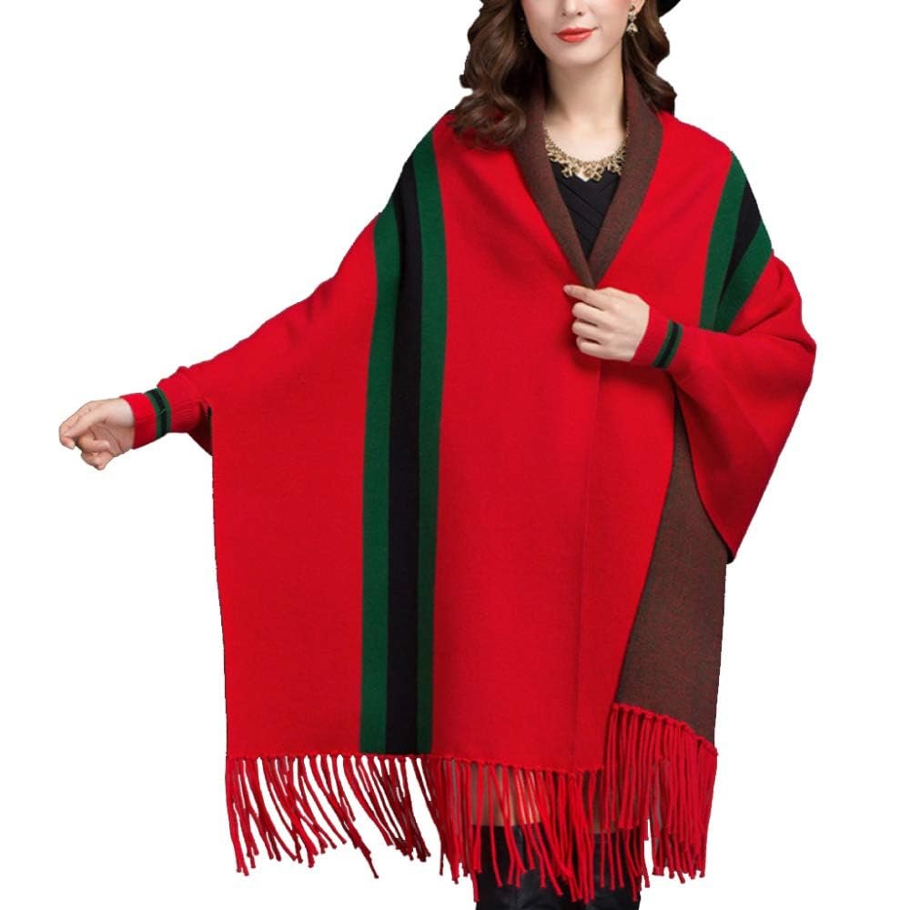 Spring and Autumn tassel ladies scarf, windproof and cold-proof shawl, party cape women wraps (red)