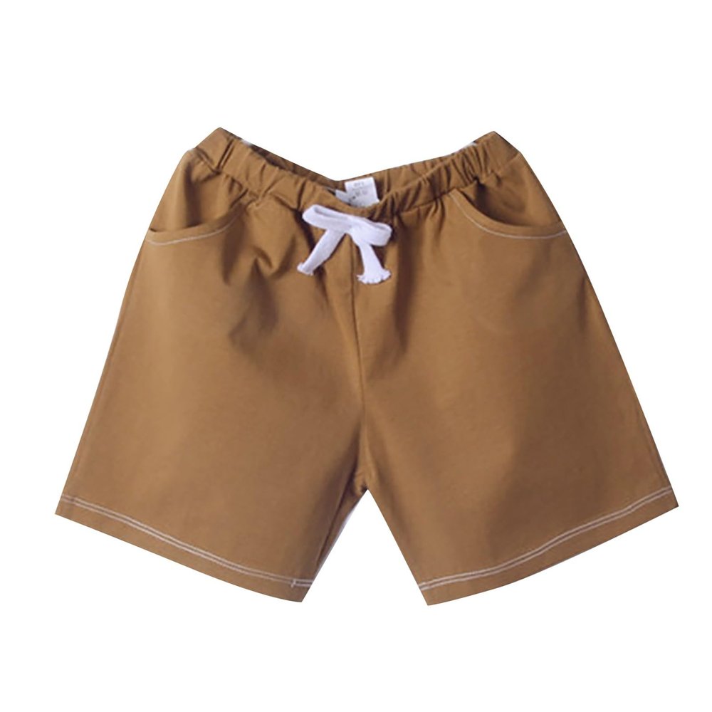 Kids Toddler Boys Girls Solid Color Casual Shorts Summer Cotton Elastic Waist Shorts Comfy Breathable (Brown, 3-4 Years)