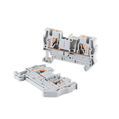 50pcs PT-4 Terminal Block Wiring Connectors Push in Din Rail Mounted Spring Screwless Feed Through Wire Conductors PT4(Gray)