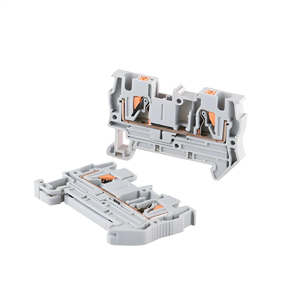 50pcs PT-4 Terminal Block Wiring Connectors Push in Din Rail Mounted Spring Screwless Feed Through Wire Conductors PT4(Gray)
