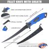 GPUSFAK 10 Pieces Fillet Set, Stainless Bait Knife With Sharpening Rod and Sheath, Professional Filleting Boning for Meat Blue view 4