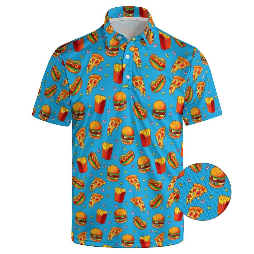 Dtuivit Burger Fries Golf Polo Shirts for Men Quick Dry Performance Short Sleeve Polo Shirts Golf Gifts Crazy Golf Shirts for Men Fun Golf Outfits, Large