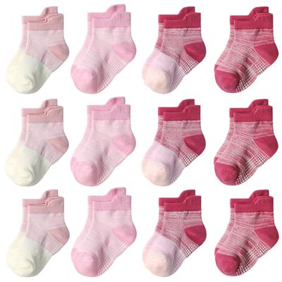 SkiBeaut Baby Boy Socks, 12 Pairs Toddler Grips Ankle Non-Slip Skid Kid Grippers Babies Boys Girls Socks for 6-12 Months