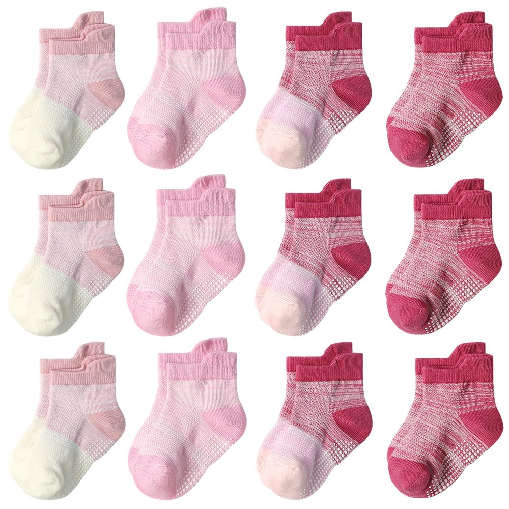 SkiBeaut Baby Boy Socks, 12 Pairs Toddler Grips Ankle Non-Slip Skid Kid Grippers Babies Boys Girls Socks for 6-12 Months