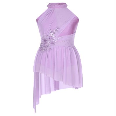 HULIJA Women Applique Lyrical Dance Dress Irregular Flowy Tulle Skirt Leotard Contemporary Dance Costume Lightpurple Medium