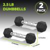 Hex Dumbbell Rubber Encased Strength Training Dumbbells, Hand Weight For Workout & Exercise/Pair of 2.5LB view 2