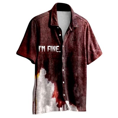 Generic Halloween Shirt I'M Fine Bloody Shirt Short Sleeve Button Down Shirt Halloween Bloody Cloth Horror Shirts Funny Shirts Wine, 3X-Large