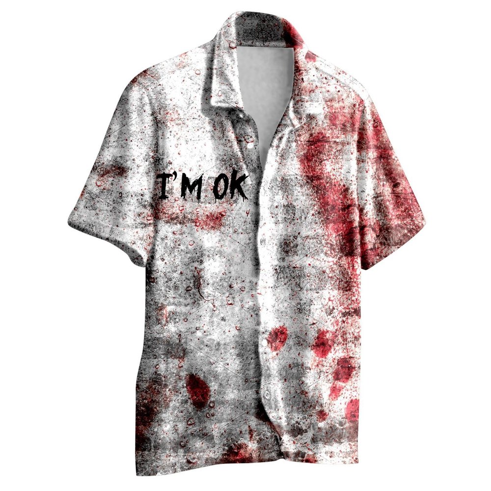Halloween Shirt I'm Fine Bloody Shirt Short Sleeve Button Down Shirt Halloween Bloody Cloth Horror Shirts Funny Shirts Red
