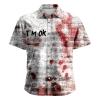 Halloween Shirt I'm Fine Bloody Shirt Short Sleeve Button Down Shirt Halloween Bloody Cloth Horror Shirts Funny Shirts Red view 4