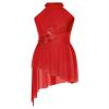 HULIJA Women Applique Lyrical Dance Dress Irregular Flowy Tulle Skirt Leotard Contemporary Dance Costume Red Small view 1