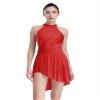 HULIJA Women Applique Lyrical Dance Dress Irregular Flowy Tulle Skirt Leotard Contemporary Dance Costume Red Small view 2