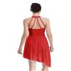 HULIJA Women Applique Lyrical Dance Dress Irregular Flowy Tulle Skirt Leotard Contemporary Dance Costume Red Small view 4