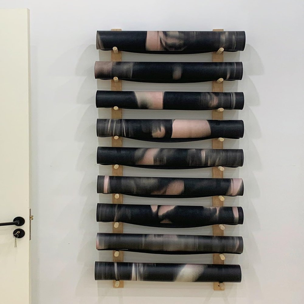 Blazea Wooden Yoga Mat Holder Wall Mount, Large Home Gym Wall Storage Shelf, 9 Layer Foam Roller Organization, Yoga Workout Exercise Equipment Rack for Studio
