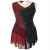 HULIJA Women Rhinestone Figure Skating Dress Sleeveless Skirted Leotard Lyrical Ballet Leotard Dancewear Burgundy Medium view 1