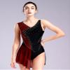 HULIJA Women Rhinestone Figure Skating Dress Sleeveless Skirted Leotard Lyrical Ballet Leotard Dancewear Burgundy Medium view 2