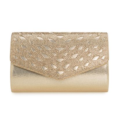 IXEBELLA Rhinestones Embellished Evening Bag Dressy Formal Purse Wedding/Party/Prom Cocktail Clutch for Women (Champagne)