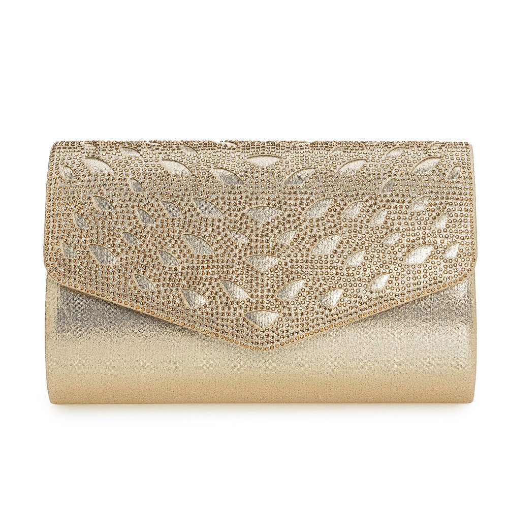 IXEBELLA Rhinestones Embellished Evening Bag Dressy Formal Purse Wedding/Party/Prom Cocktail Clutch for Women (Champagne)