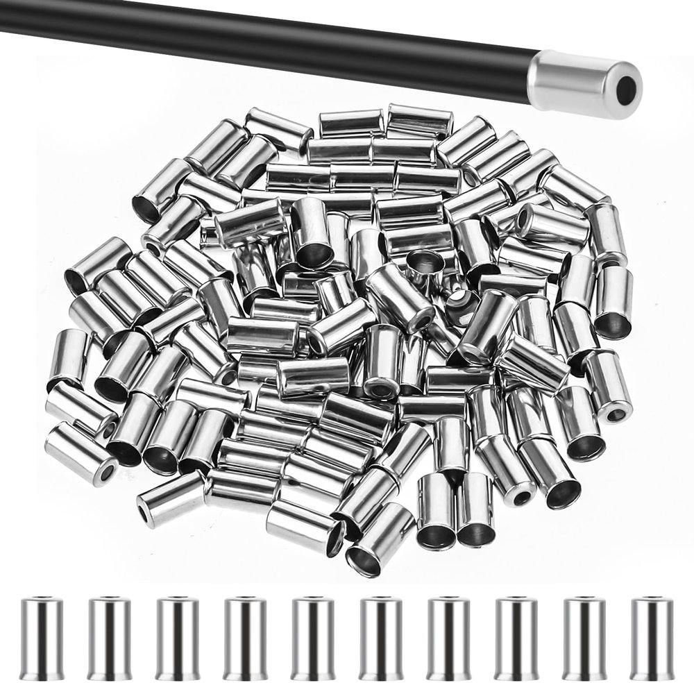 100 Pieces Bike Brake Cable End Caps, 5mm Silver Bike Cable End Caps Brass Material BicycleCable Ends Cap Cables Housing Bikes Parts Cables Crimps for Road Mountain Bicycle