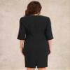 Allegra K Work Office Casual Dresses for Women's Half Sleeve Work Midi Dress Large Black view 3