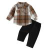Douhoow Toddler Boys Fall Outfits Plaid Flannel Baby Boy Jacket Button Down Shirts Pants 2Pcs Festival Clothes Set (Khaki, 2-3T) view 1