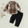 Douhoow Toddler Boys Fall Outfits Plaid Flannel Baby Boy Jacket Button Down Shirts Pants 2Pcs Festival Clothes Set (Khaki, 2-3T) view 2