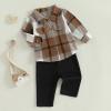 Douhoow Toddler Boys Fall Outfits Plaid Flannel Baby Boy Jacket Button Down Shirts Pants 2Pcs Festival Clothes Set (Khaki, 2-3T) view 3