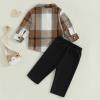 Douhoow Toddler Boys Fall Outfits Plaid Flannel Baby Boy Jacket Button Down Shirts Pants 2Pcs Festival Clothes Set (Khaki, 2-3T) view 4