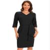 Allegra K Work Office Casual Dresses for Women's Half Sleeve Work Midi Dress Medium Black view 1