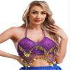 Agoky Women's Indian Belly Dance Bra Fringe Shiny Brassiere Sequin Mesh Plastic Beads Crop Top Purple One Size view 1
